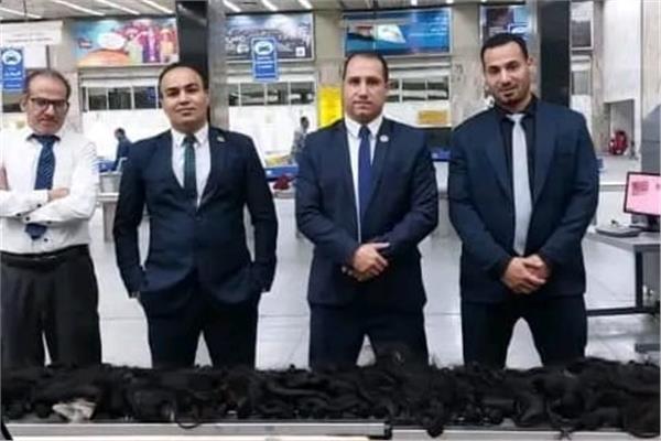 جمارك مطار القاهرة الدولي تضبط  تهريب كمية من البواريك وخصل الشعر الطبيعى