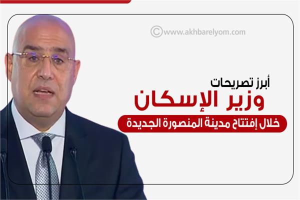 إنفوجراف| أبرز تصريحات وزير الإسكان خلال افتتاح مدينة المنصورة الجديدة 