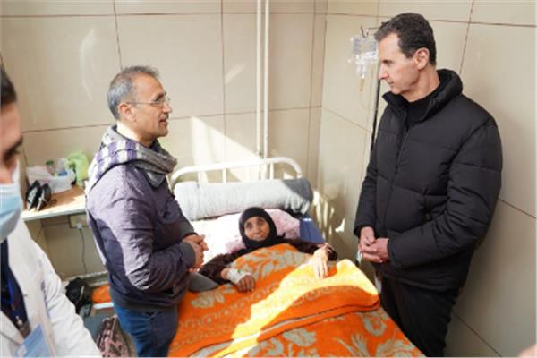  الرئيس السوري بشار الأسد يتفقد ضحايا الزلزال 