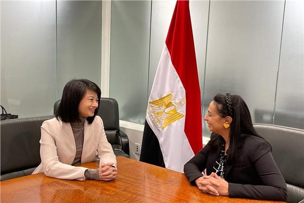 الدكتورة مايا مرسي خلال لقاءها بالسيدة سون إكسويلينغ وزيرة التنمية الاجتماعية بسنغافورة