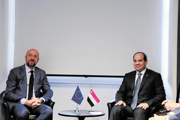 الرئيس عبد الفتاح السيسى لدى استقباله شارل ميشيل رئيس المجلس الأوروبى