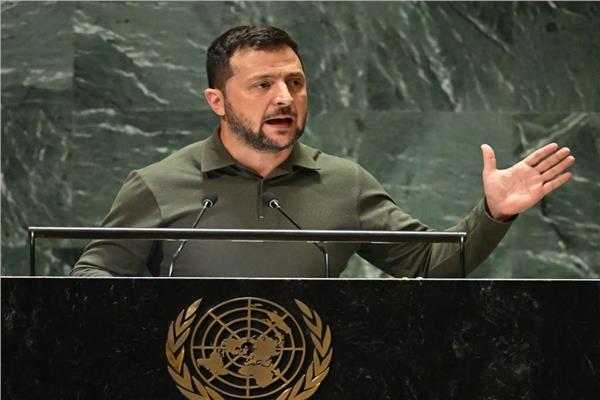 الرئيس الأوكراني فلوديمير زيلينسكي خلال كلمته أمام الجمعية العامة للأمم المتحدة