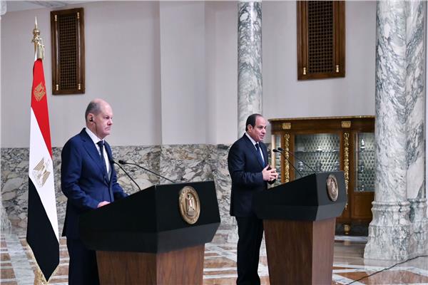 الرئيس السيسي والمستشار الألماني خلال المؤتمر الصحفي