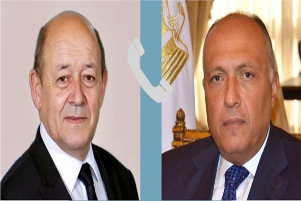 سامح شكري وزير الخارجية وجان إيف لودريان مبعوث الرئيس الفرنسي إلى لبنان