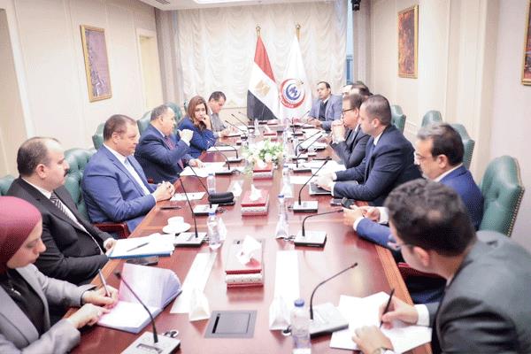 وزير الصحة خلال رئاسته اجتماع اللجنة التنسيقية لمنظومة التأمين الصحى