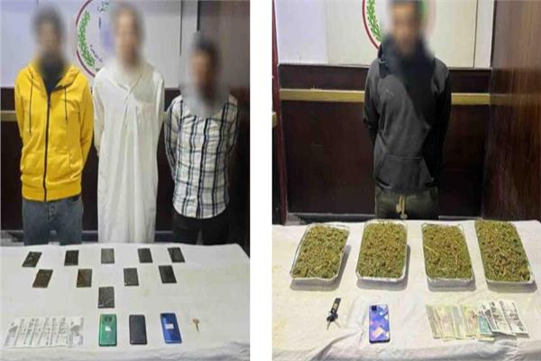 المتهمون وبحوزتهم المضبوطات