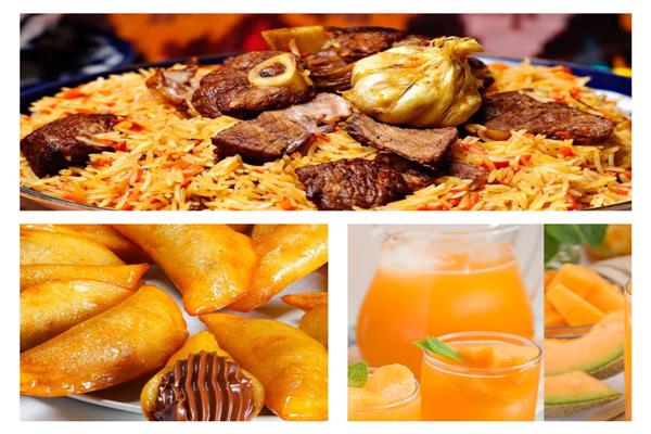 برياني اللحم والحلو قطايف بالشوكولاتة وعصير الكنتالوب
