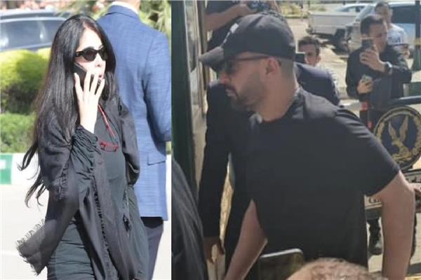 أحمد السقا ومنى زكي في جنازة الفنان صلاح السعدني بمسجد الشرطة