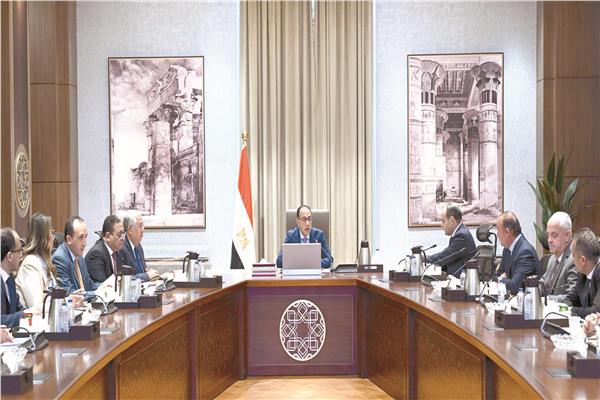 رئيس الوزراء ووزيرا الزراعة والتجارة خلال الاجتماع مع أعضاء المجلس التصديرى وغرف الصناعات الغذائية