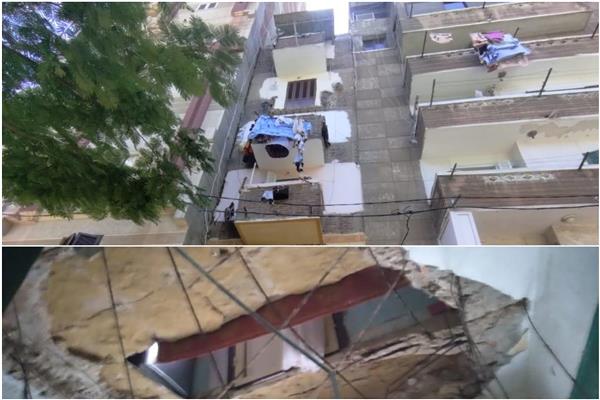 لقطات للعقارين بعد التصدع والإنهيار الجزئي الذي أصابهما