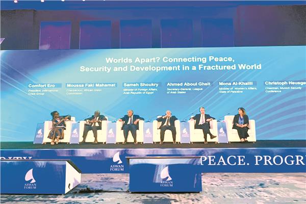 وزير الخارجية خلال الجلسة الافتتاحية من منتدى «أسوان للسلام والتنمية»