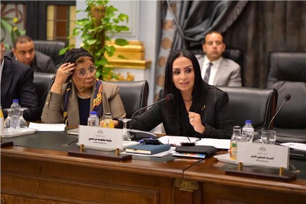 الدكتورة مايا مرسي وزيرة التضامن الاجتماعي خلال المشاركة