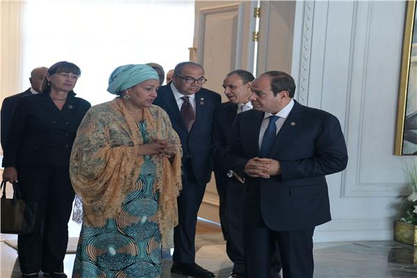 الرئيس عبد الفتاح السيسي خلال استقباله اليوم أمينة محمد نائبة سكرتير عام الأمم المتحدة