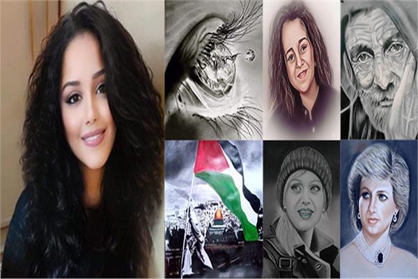 الفنانة آمال قرطام مع بعض أعمالها