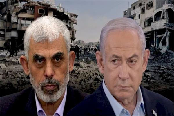 قائد حركة حماس يحيى السنوار ورئيس وزراء الاحتلال بنيامين نتنياهو