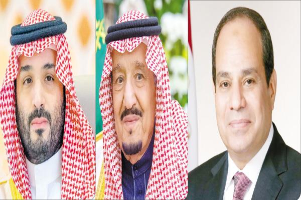 الرئيس عبدالفتاح السيسى وجلالة الملك سلمان بن عبدالعزيز وولى العهد سمو الأمير محمد بن سلمان