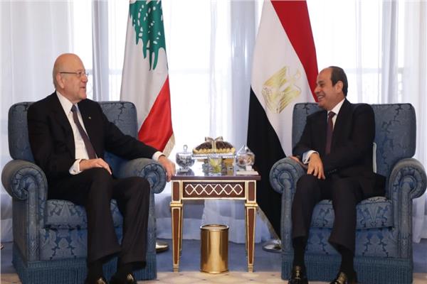 الرئيس عبد الفتاح السيسي، ورئيس الحكومة اللبنانية نجيب ميقاتي