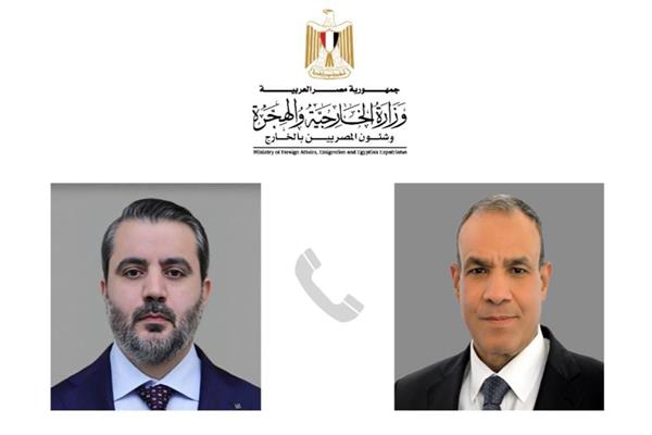 الدكتور بدر عبد العاطي  وزير الخارجية والهجرة وأسعد الشيباني وزير الخارجية في سوريا