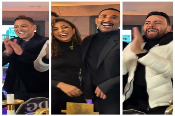 أحمد سعد وزوجته يحتفلان بألبومه الجديد
