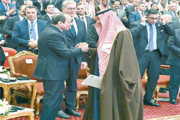 الرئيس عبد الفتاح السيسي في حوار ودي مع وزير الطاقة السعودي