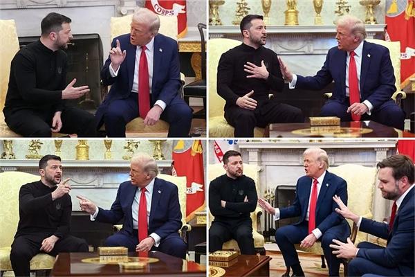 الرئيس الأمريكي دونالد ترامب ونائبه جي دي فانس والرئيس الأوكراني فلاديمير زيلينسكي