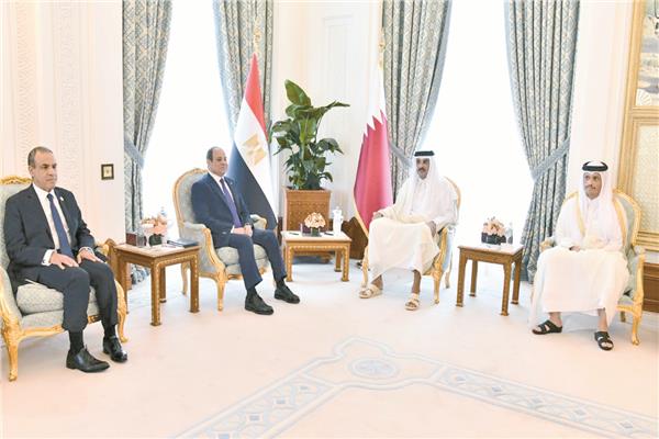 الرئيس عبدالفتاح السيسى خلال لقائه الأمير تميم بن حمد  