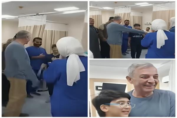  محمود حميدة اثناء زيارته عدد من مرضى القلب