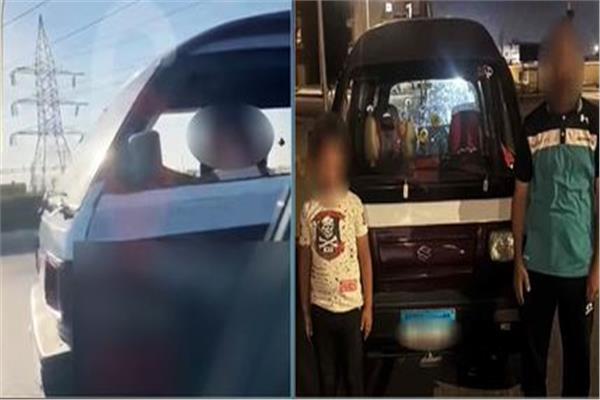طفل يقود سيارة بأكتوبر.. والأمن يضبطه ووالده بالفيديو