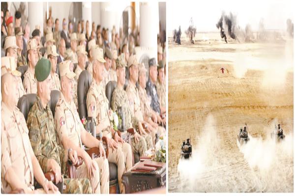 الفريــق أول عبد المجيد صقر يشهد المرحلة الرئيسية للتدريب المصرى الأمريكى المشترك