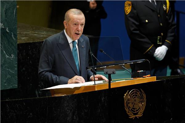  الرئيس التركي رجب طيب أردوغان خلال كلمته أمام الجمعية العامة للأمم المتحدة