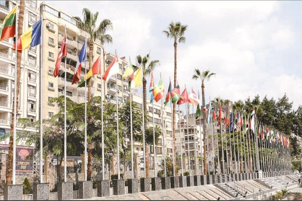 جامعة المنصورة تتزين بأعلام ٥٢ دولة
