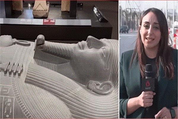 درية عاطف مراسلة قناة «القاهرة الإخبارية» من محيط المتحف المصري الكبير
