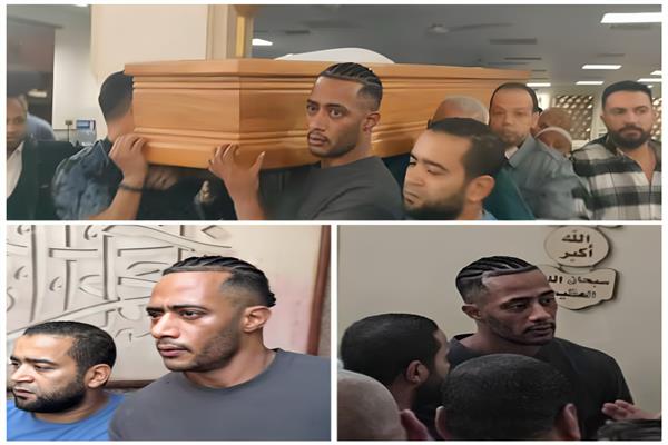 محمد رمضان أثناء تشييع جثمان والده