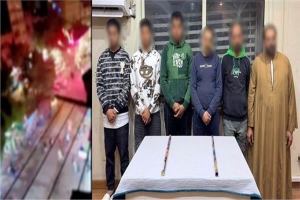 المتهمون وأمامهم المضبوطات