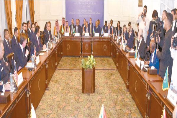 د. بدر عبد العاطى وزير الخارجية خلال اجتماع الآلية التشاورية لتنسيق جهود السلام فى السودان