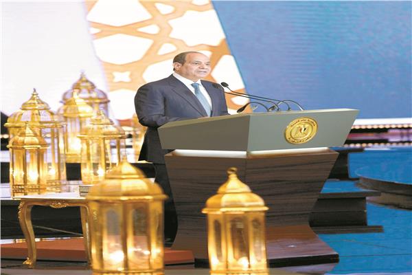 الرئيس عبدالفتاح السيسى خلال إلقاء كلمته فى  احتفال وزارة الأوقاف بليلة القدر  
