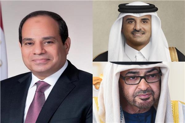 الرئيس عبد الفتاح السيسي ونظيريه الإماراتي الشيخ محمد بن زايد والقطري الشيخ تميم بن حمد