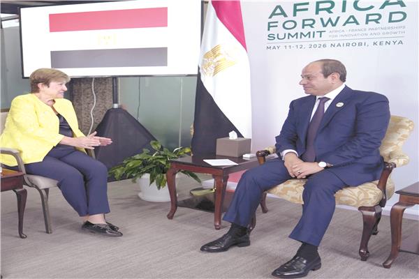 الرئيس عبد الفتاح السيسى خلال لقائه مع كريستالينا جورجيفا المديرة التنفيذية لصندوق النقد الدولي
