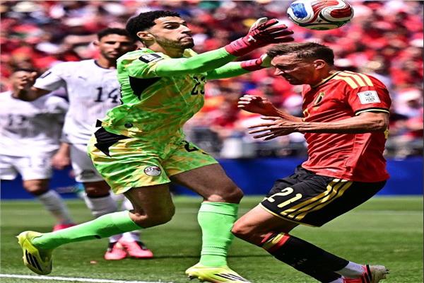 مصطفى شوبير خلال مباراة يلجيكا
