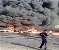 تفحم 8 سيارات بطريق الإسماعيلية بسبب حريق ماسورة مواد بترولية