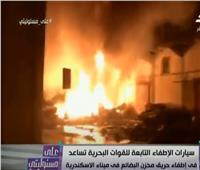 أول لقطات لحريق مخزن البضائع بميناء الإسكندرية.. فيديو