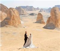 عروسان يحتفلان بزفافهما بـ«سيشن تصوير» في صحراء الوادي الجديد  
