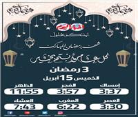  إمساكية شهر رمضان ٢٠٢١| مواعيد الإفطار والسحور ثالث يوم رمضان