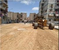 استمرار أعمال رصف وتجميل الطرق الداخلية بمنطقة فاطمة الزهراء في بورسعيد