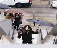 رجل يحمي كلبه الشخصي من الأمطار بـ«شمسية» 