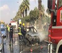 إخماد حريق سيارة أعلى كوبرى محرم بك وسط الإسكندرية 