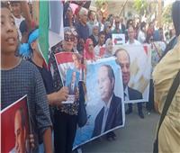 صور السيسي وأعلام مصر وفلسطين تتصدر المشهد في ميدان الحصري بأكتوبر