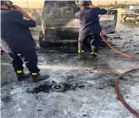 السيطرة على حريق ضخم بسيارة جيب أعلى طريق بنها الحر | صور
