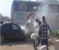 نشوب حريق داخل سيارة أحمد شوبير بطريق صلاح سالم 
