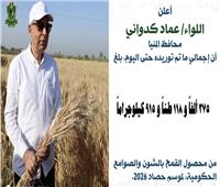 محافظ المنيا: استلام أكثر من 375 ألف طن قمح منذ بدء موسم الحصاد
